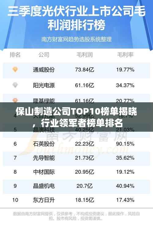 保山制造公司TOP10榜单揭晓，行业领军者榜单排名