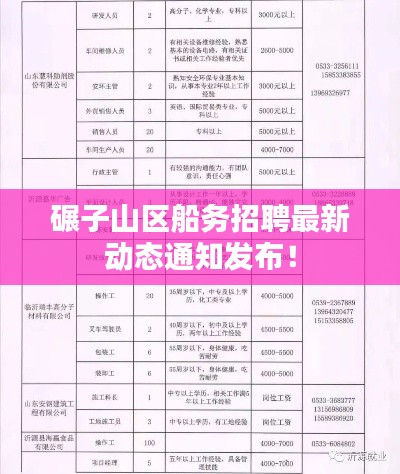 碾子山区船务招聘最新动态通知发布!