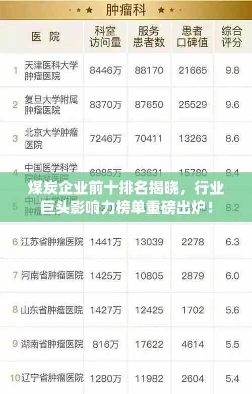 煤炭企业前十排名揭晓,行业巨头影响力榜单重磅出炉!
